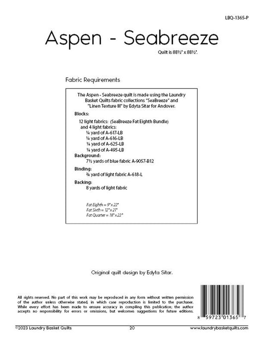 Aspen Seabreeze Quilt Pattern by Laundry Basket Quilts