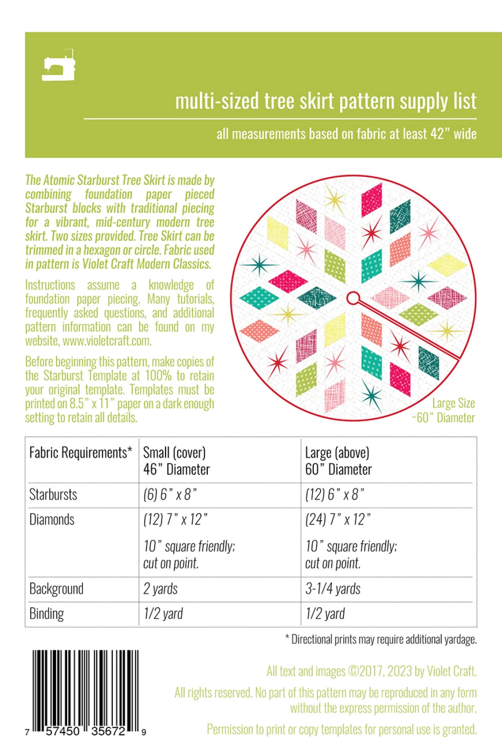 Atomic Starburst FPP Tree Skirt Pattern by Violet Craft