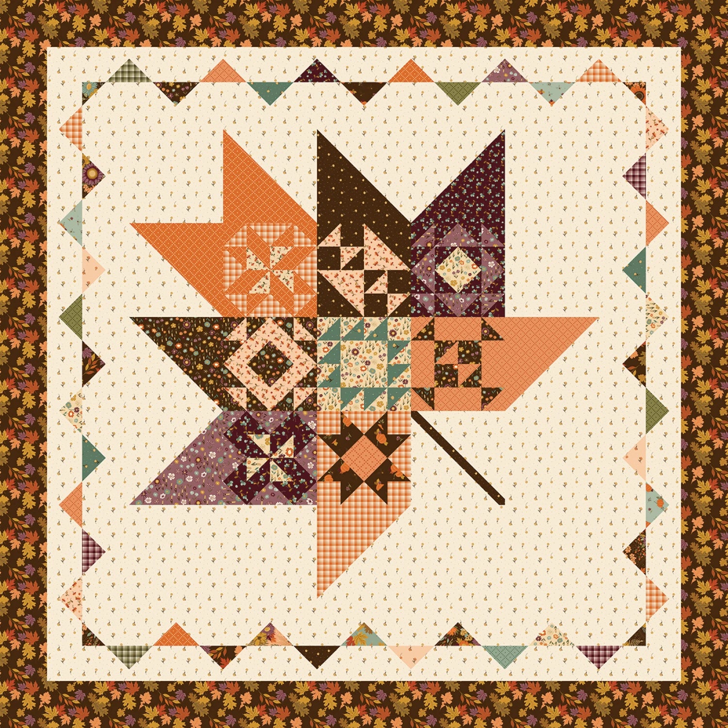 Awe of Autumn by Sandy Gervais - Pressed Leaves Quilt Front Shop Sample