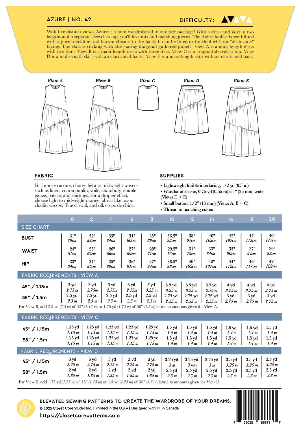 Azure Dress, Top & Skirt Pattern by Closet Core Patterns - Special Order
