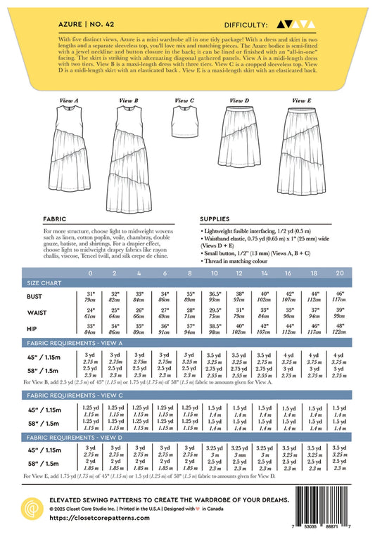 Azure Dress, Top & Skirt Pattern by Closet Core Patterns - Special Order