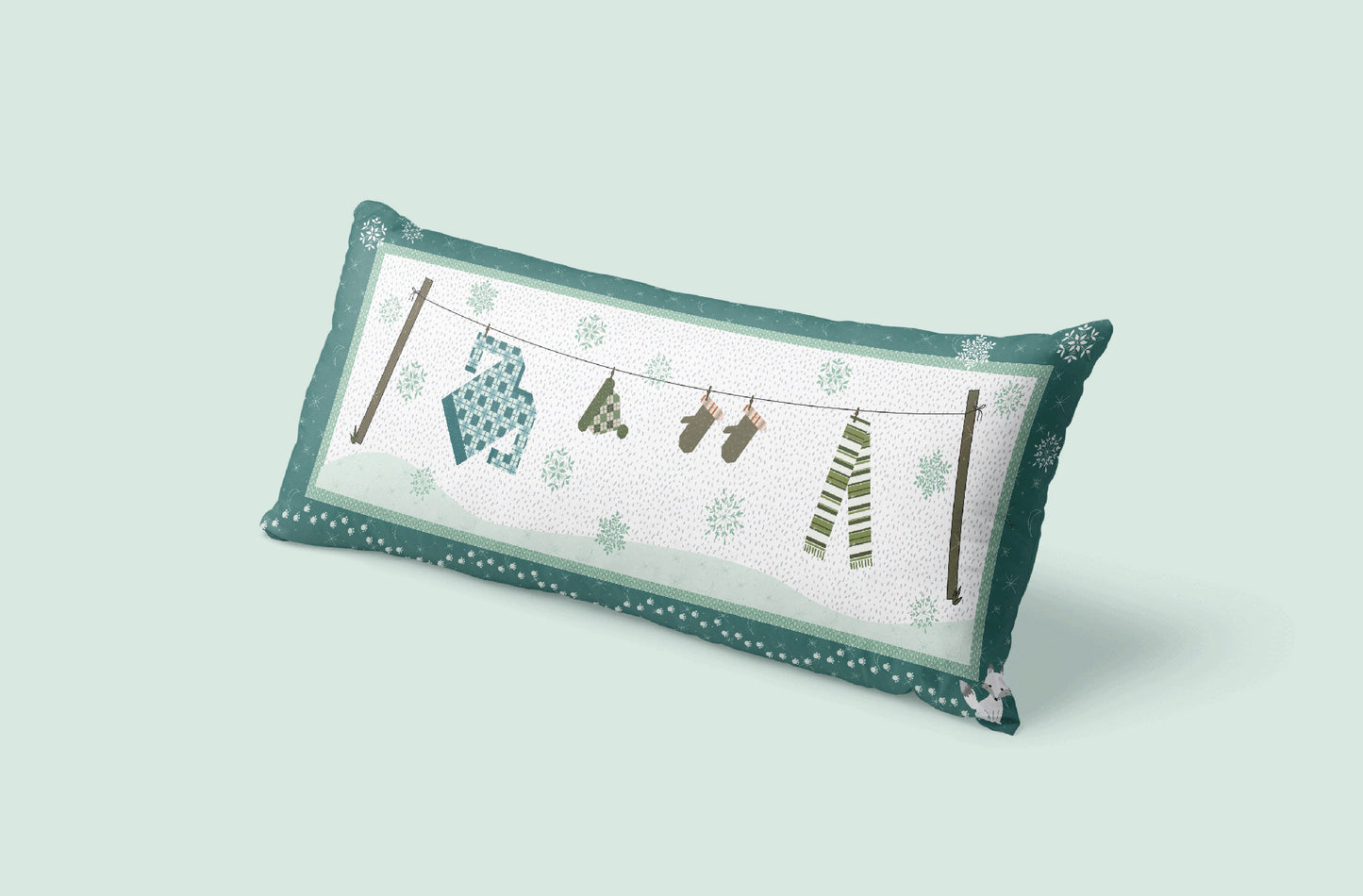 Winter Clothesline Bench Pillow Machine Embroidery Version # BSI256 - Special Order