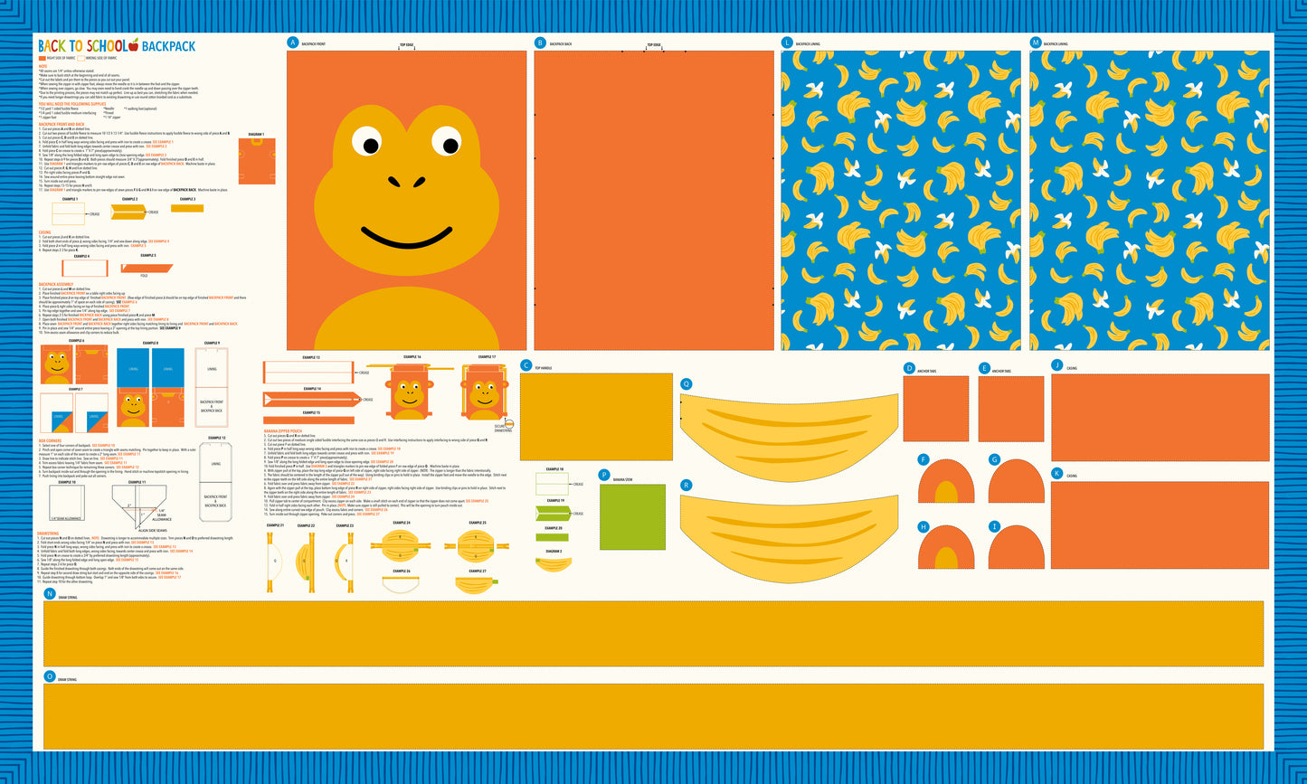 Back to School by Stacy lest Hsu: Monkey Back Pack Cut and Sew Panel 36" x 60"