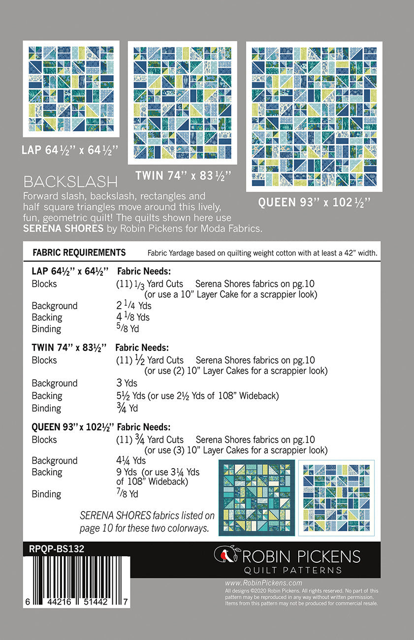 Backslash Quilt Pattern by Robin Pickens