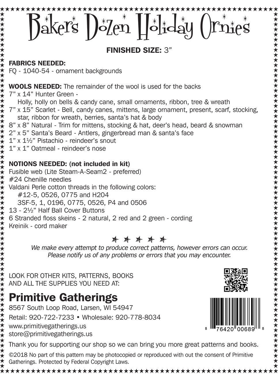 Bakers Dozen Holiday Ornies # PRI-689- Special Order