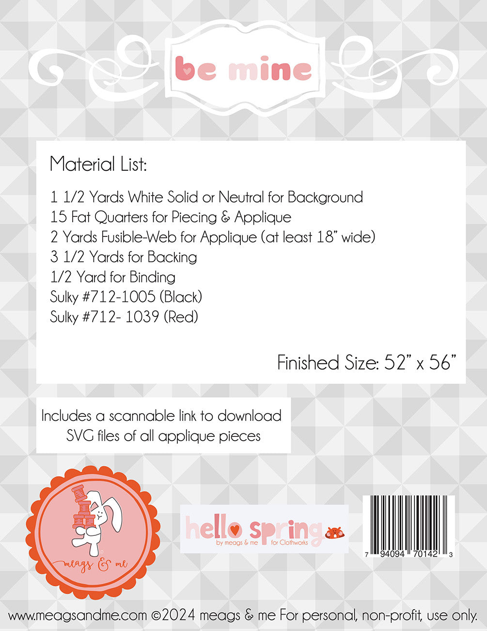 Be Mine Quilt Pattern by Meags & Me - Special Order