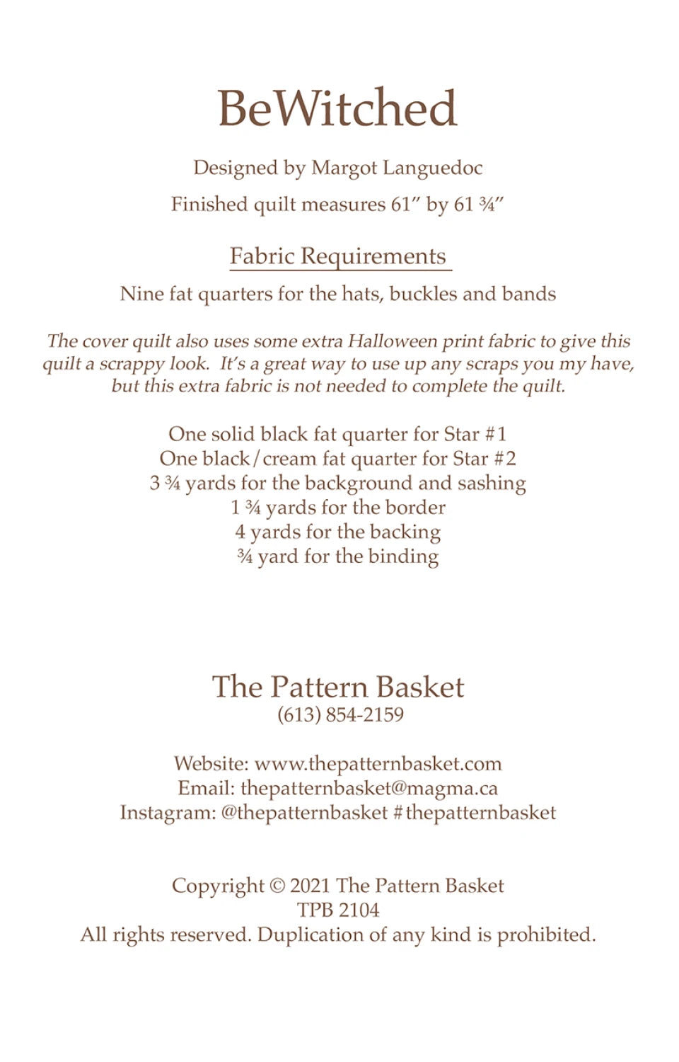 BeWitched Quilt Pattern by the Pattern Basket