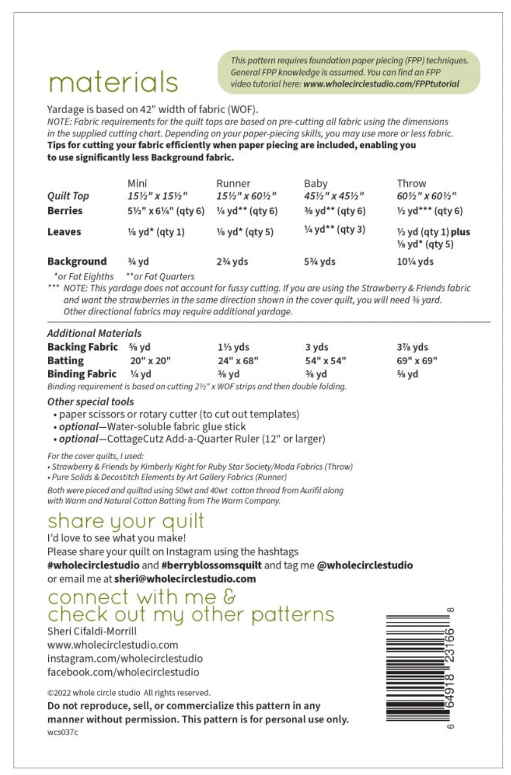 Berry Blossoms Quilt Pattern by Whole Circle Studio