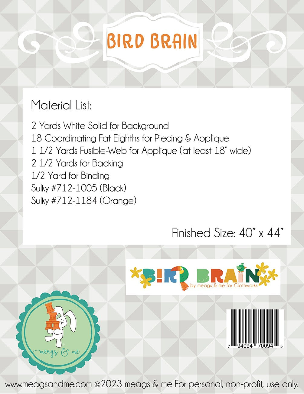 Bird Brain Quilt Pattern by Meags & Me - Special Order