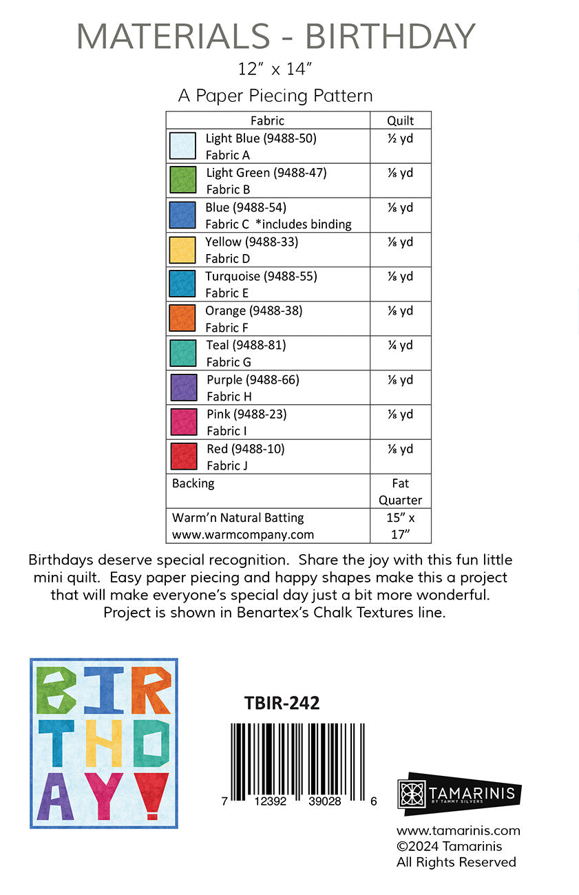 Birthday Mini Quilt Quilt Pattern by Tamarinis