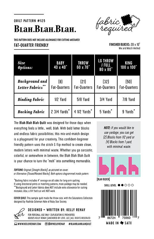 Blah Blah Blah Quilt Pattern by Kelly Renay