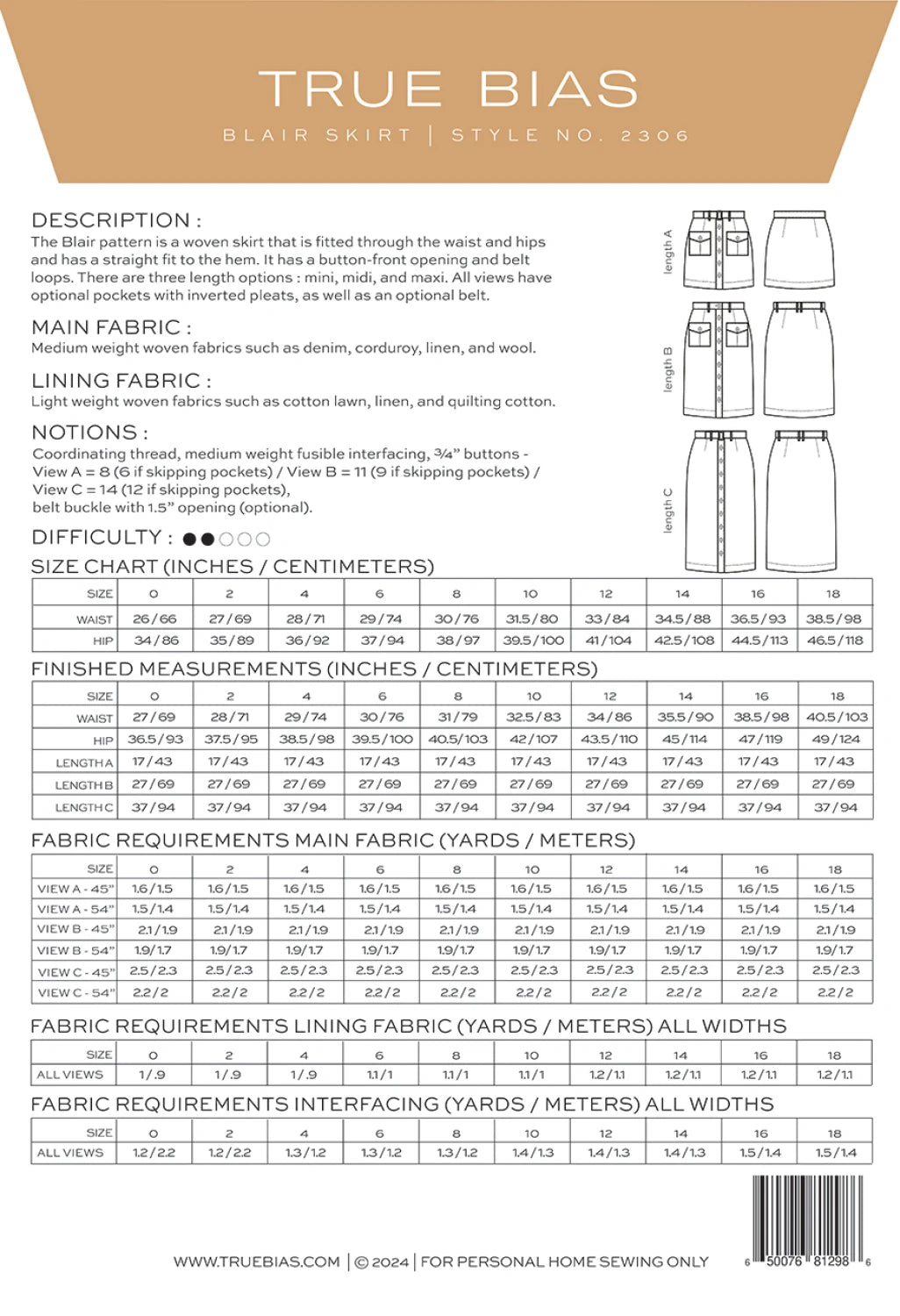 Blair Skirt Pattern by TrueBias Patterns : Size 0-18 - Special Order