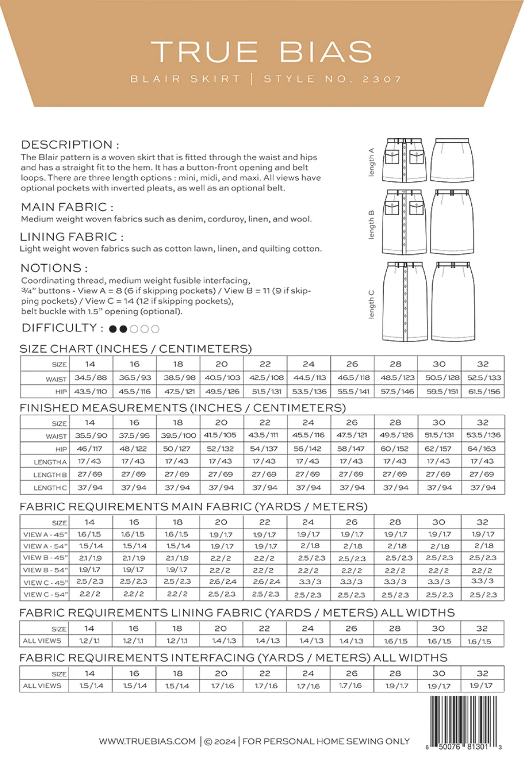 Blair Skirt Pattern by TrueBias Patterns : Size 14-32 - Special Order