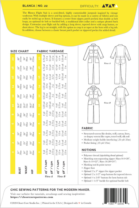 Blanca Flightsuit Pattern by Closet Core Patterns - Special Order