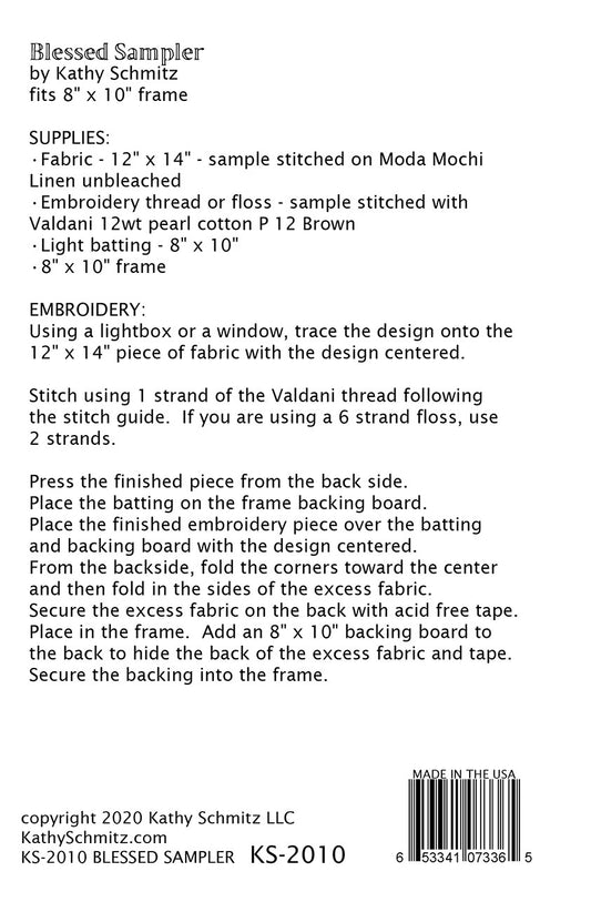 Blessed Sampler Embroidery Pattern by Kathy Schmitz