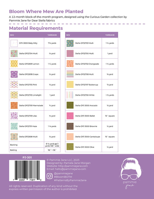 Bloom Where Mew Are Planted Block of the Month Pattern by Pammie Jane - Special Order