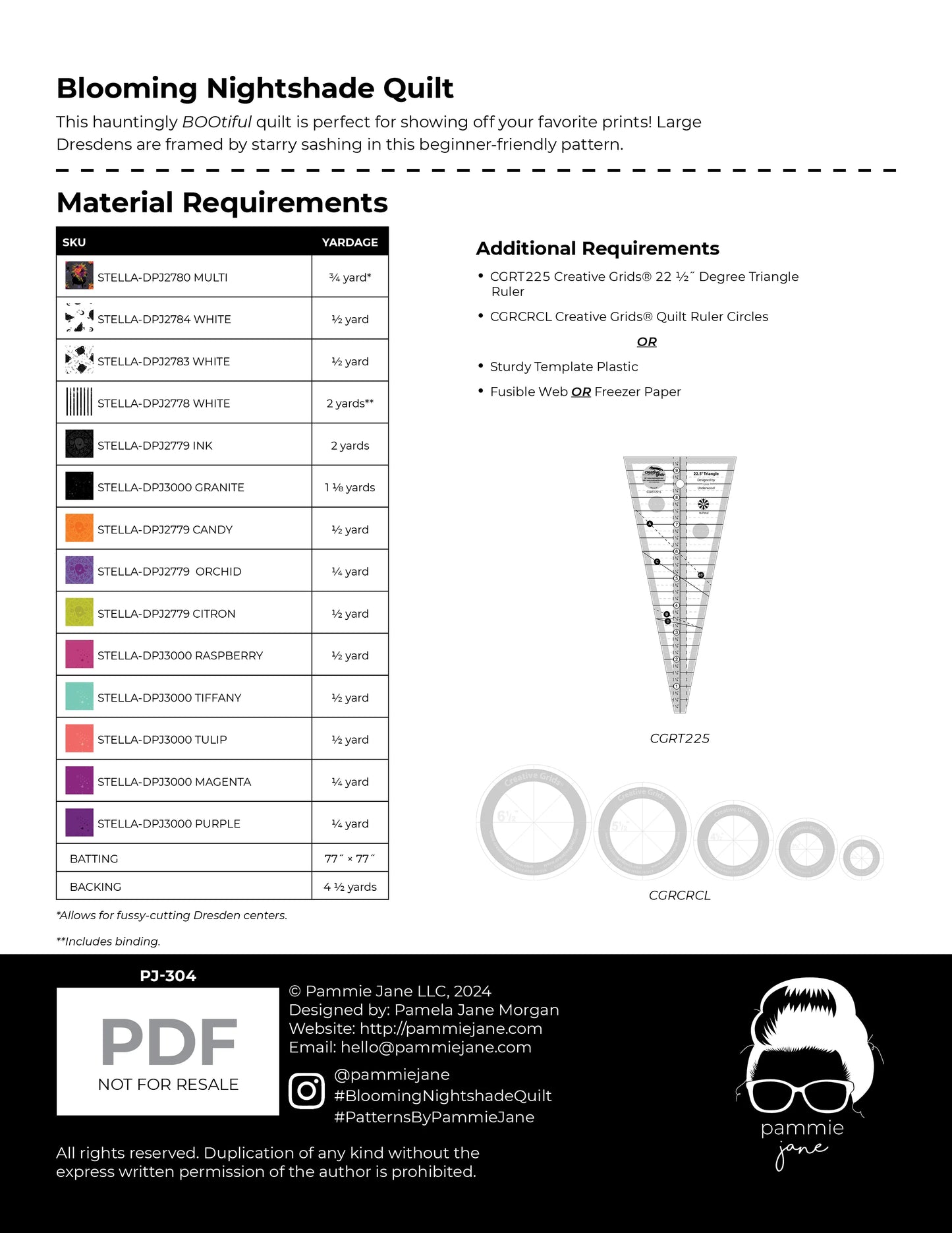 Blooming Nightshade Quilt Pattern by Pammie Jane - Special Order