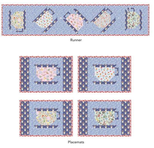 Blossom Brew by Anne Keenan Higgins - A Cup of Tea Wall Table Runner & Placemats Kit