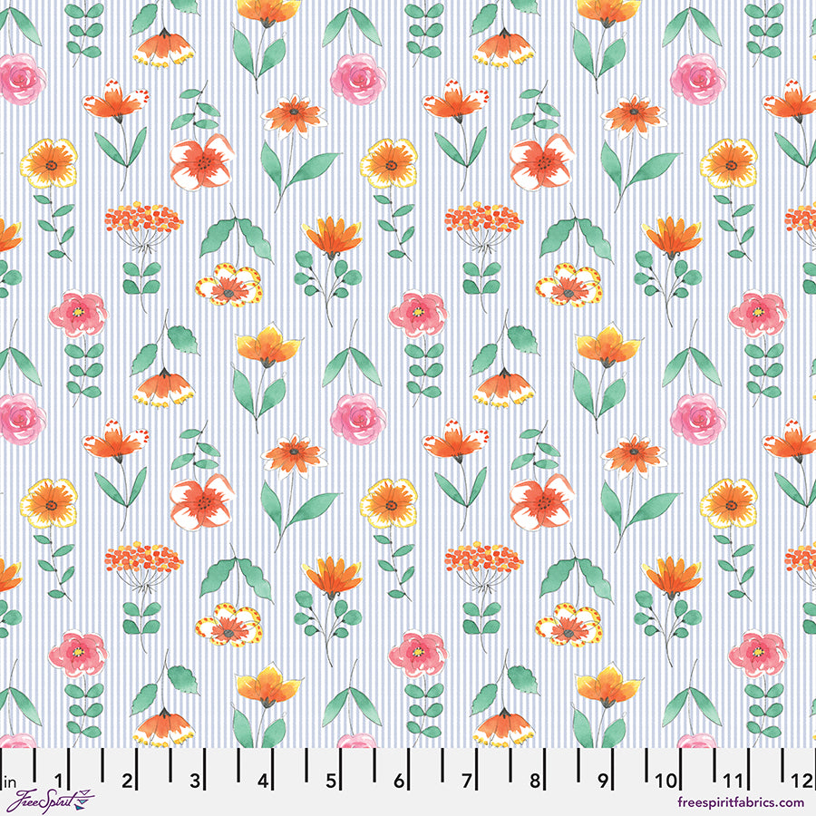 Blossom Brew by Anne Keenan Higgins: Pin Stripe Flowers PWAK046.XWHITE