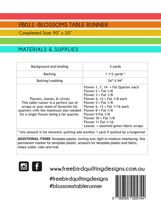 Blossoms Table Runner Applique Pattern by Free Bird Quilting Designs