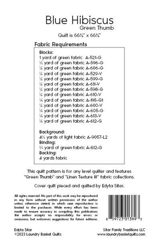 Blue Hibiscus - Green Thumb Quilt Pattern by Laundry Basket Quilts