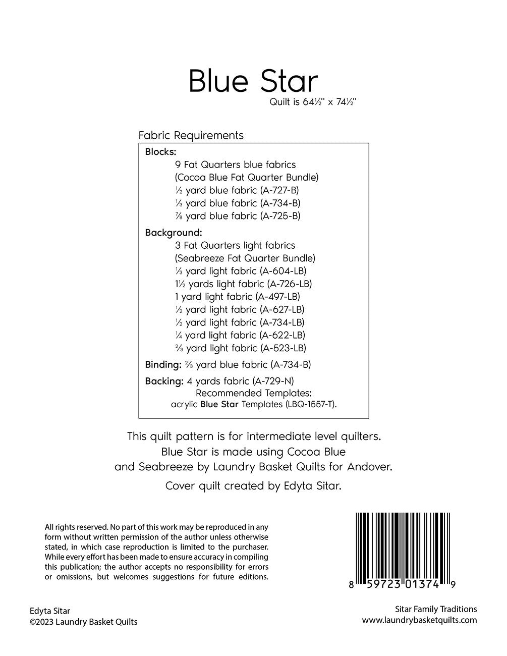 Blue Star Quilt Pattern by Laundry Basket Quilts