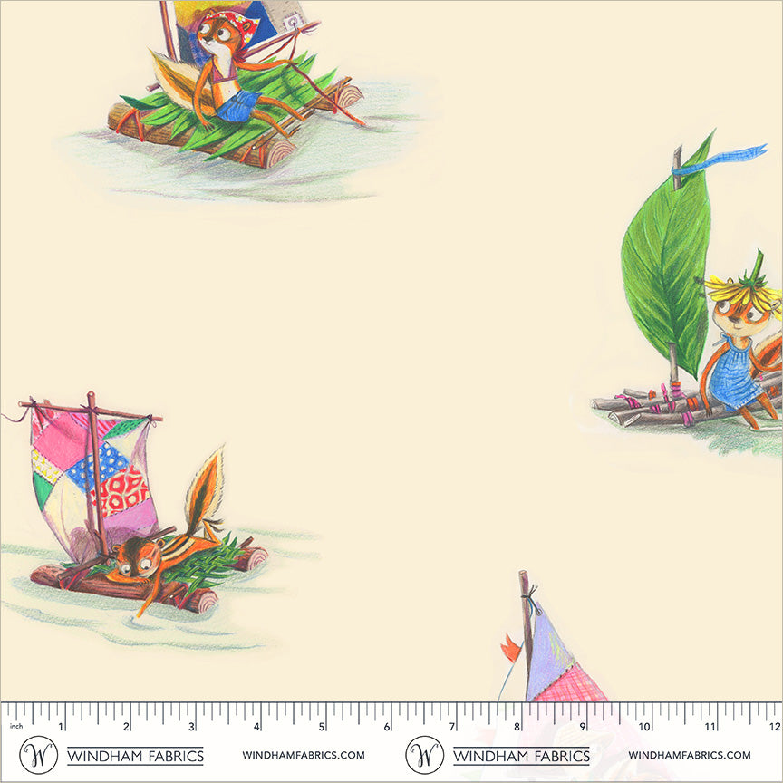 Boat Race by Heather Ross - Stick Boats Ivory 55604D-9