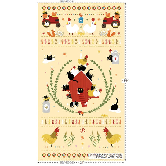 Bok Bok Meow by Leezaworks : Bok Bok Meow Panel Lemon PSTELLA-DLW3697