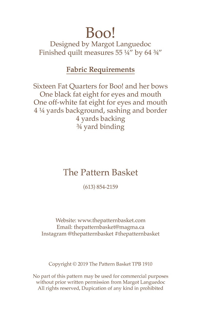 Boo Quilt Pattern by the Pattern Basket