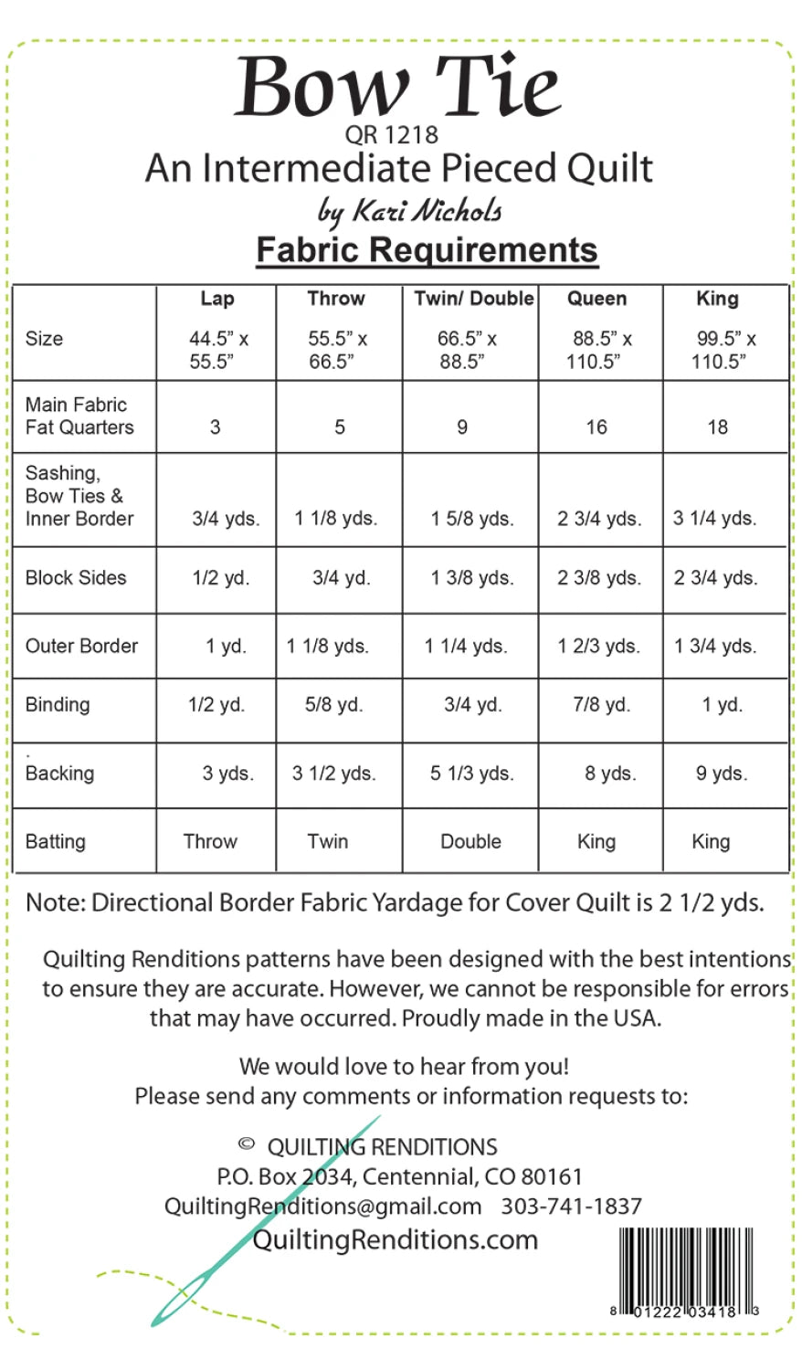 Bow Tie Quilt Pattern by Quilting Renditions