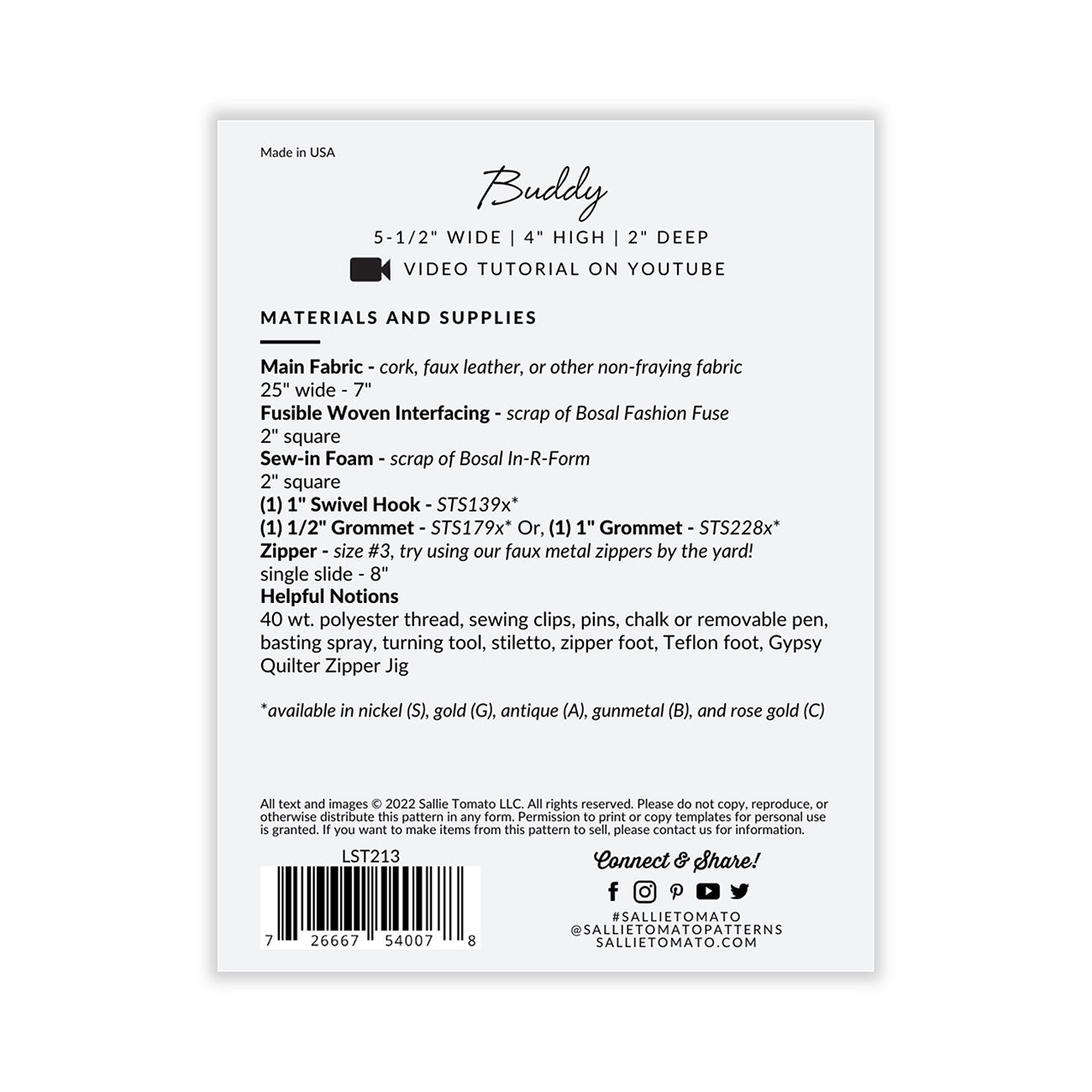 Buddy Pattern # LST213 - Special Order