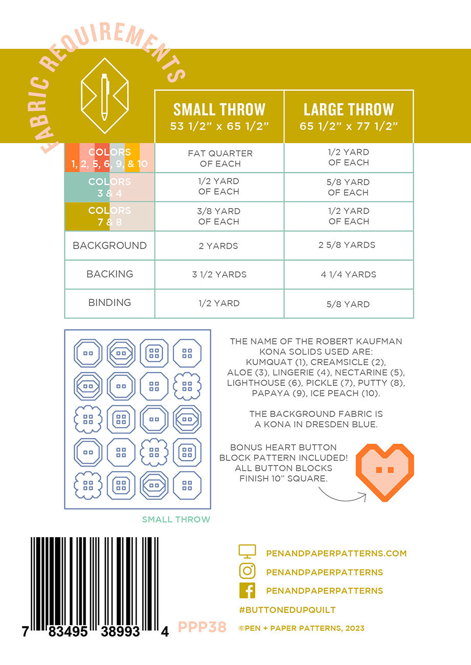 Buttoned Up Quilt Pattern by Pen + Paper Patterns