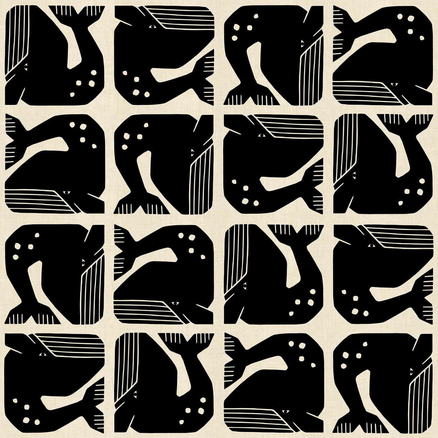 By the Seaside II by Loes Van Oosten : Grumpy Whale Black Unbleached LV100-BK2U