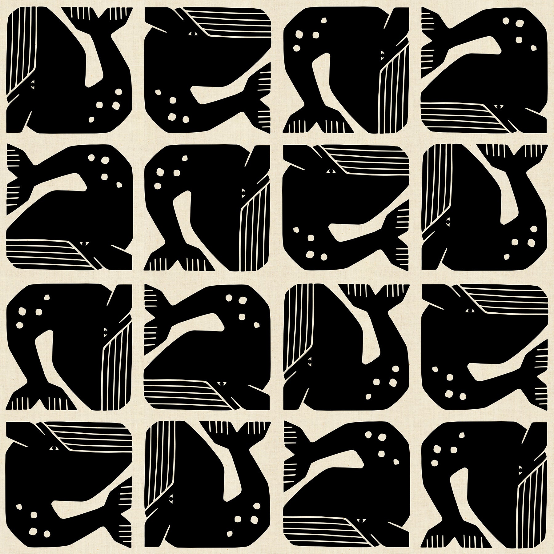 By the Seaside II by Loes Van Oosten : Grumpy Whale Black Unbleached LV100-BK2U