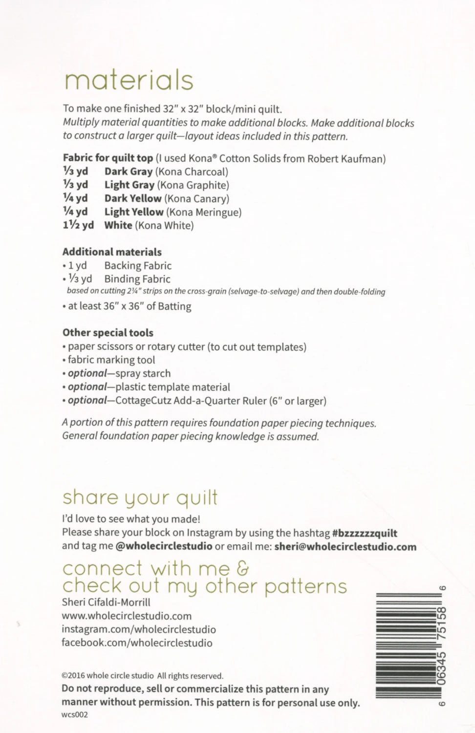 Bzzzzzz Mini Quilt Pattern by Whole Circle Studio