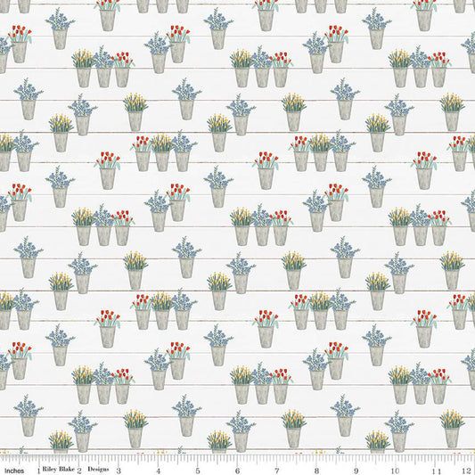 Farmhouse Summer by Echo Park: Flower Pots Off White