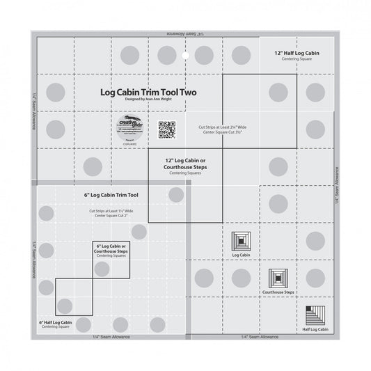 Log Cabin Trim Tool Two 6in & 12in Blocks Quilt Ruler # CGRJAW2 (Special Order)