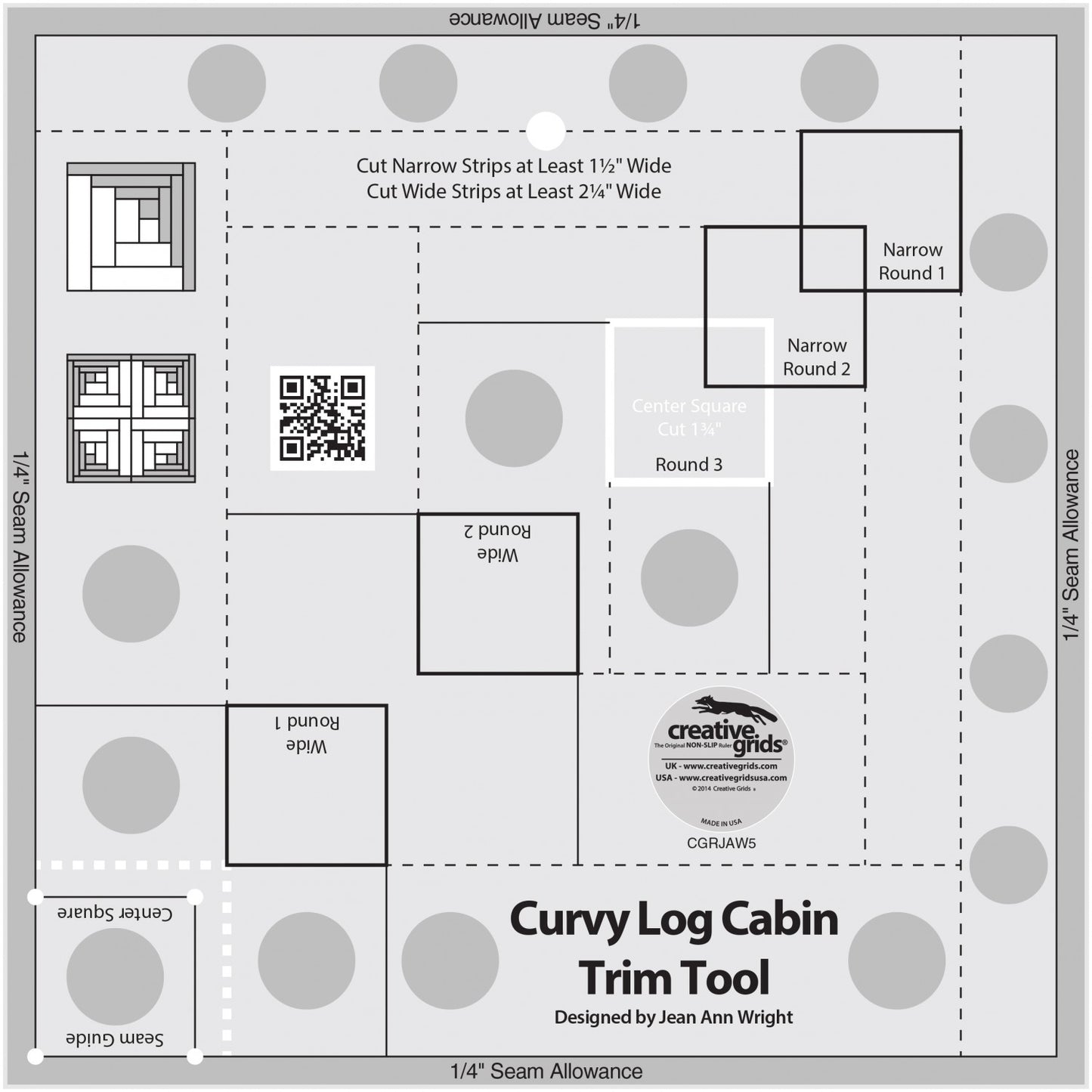 Creative Grids Curvy Log Cabin Trim Tool 8in Finished Blocks # CGRJAW5 (Special Order)