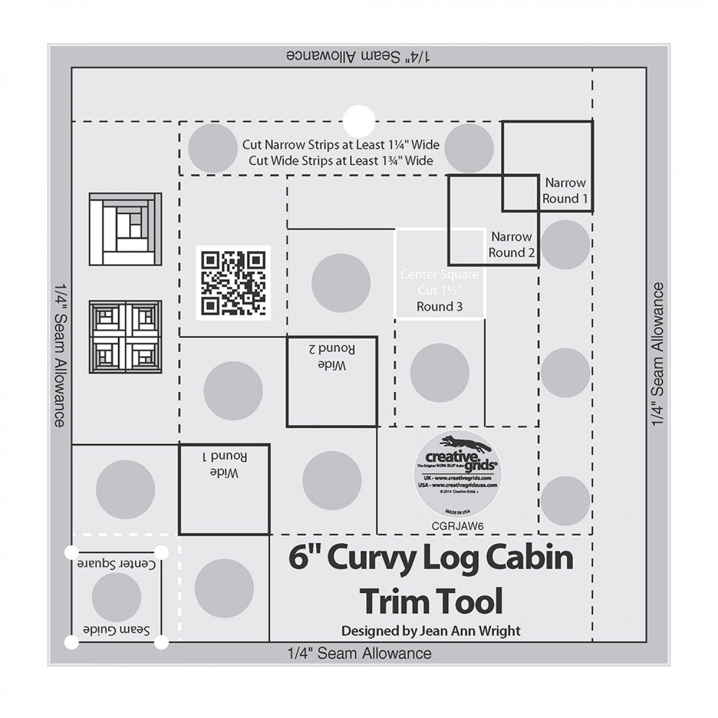 Curvy Log Cabin Trim Tool 6in Finished Blocks Quilt Ruler # CGRJAW6 (Special Order)