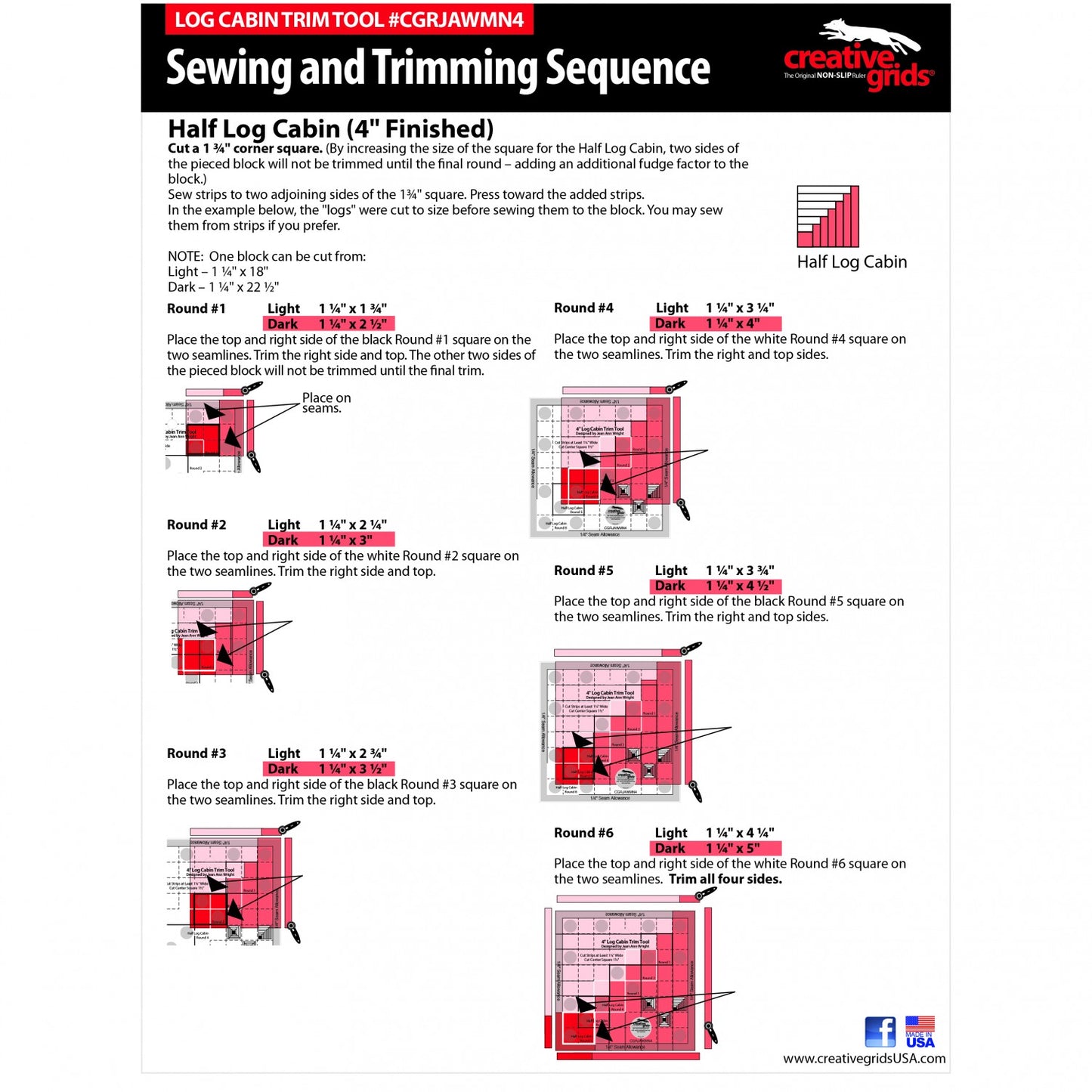 Log Cabin Trim Tool Quilt Ruler # CGRJAWMN4 (Special Order)