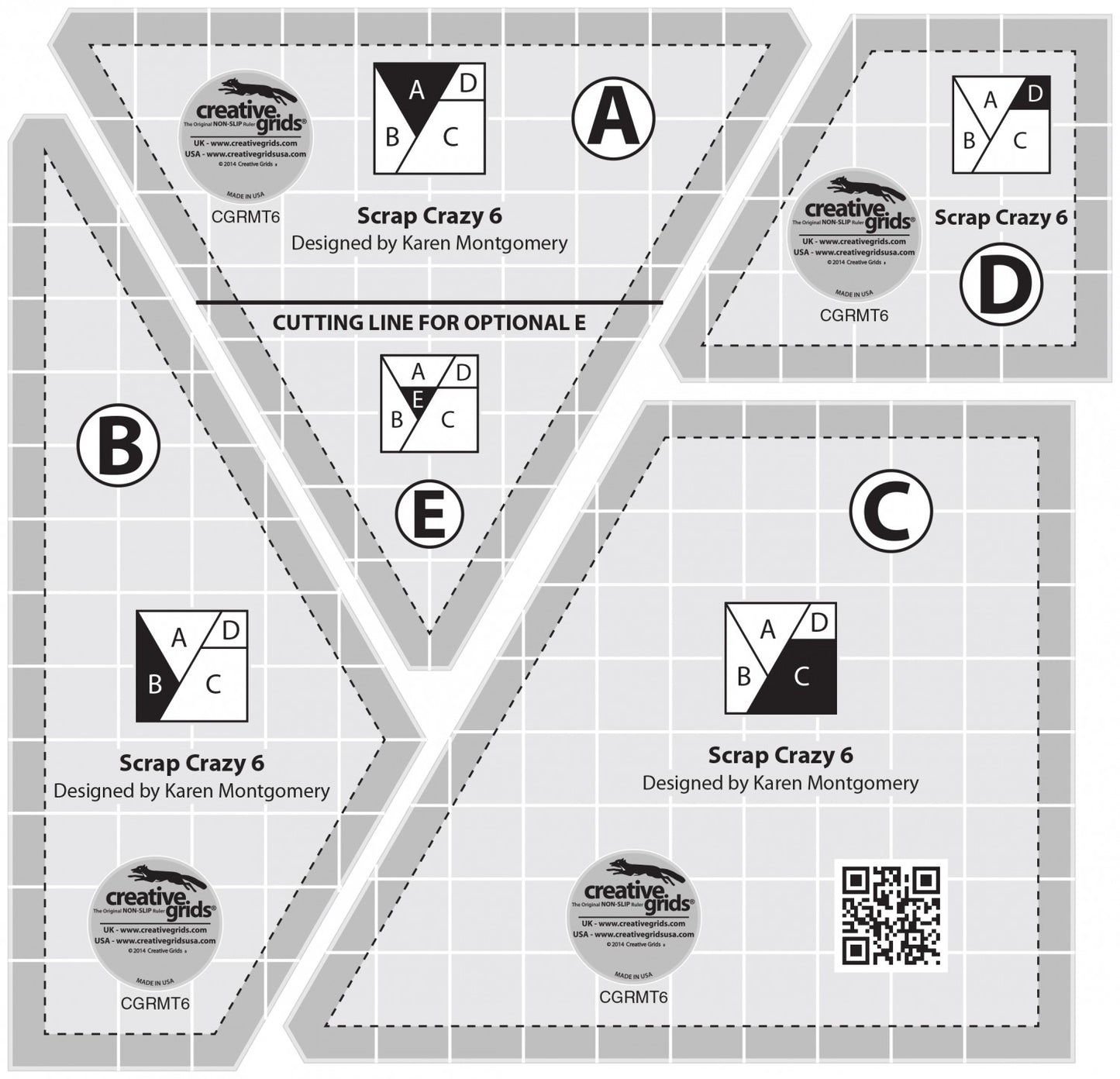 Scrap Crazy 6 Templates Quilt Ruler # CGRMT6 - Special Order