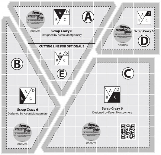 Scrap Crazy 6 Templates Quilt Ruler # CGRMT6 - Special Order