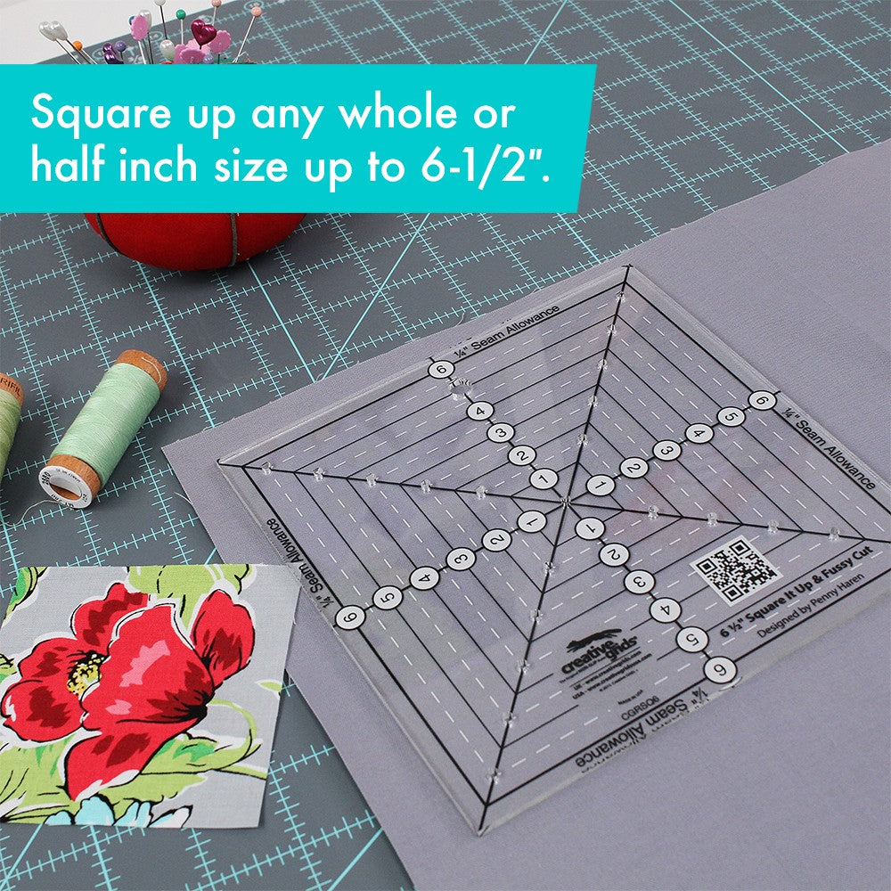 Square It Up or Fussy Cut Square Quilt Ruler 6-1/2in # CGRSQ6- Special Order