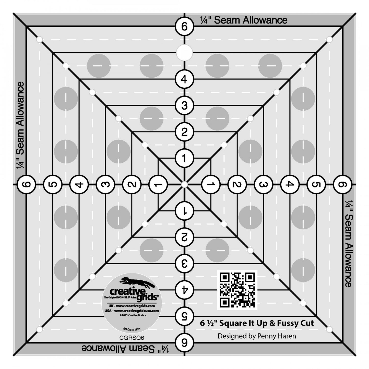 Square It Up or Fussy Cut Square Quilt Ruler 6-1/2in # CGRSQ6- Special Order