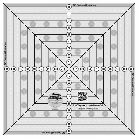 Creative Grids 9-1/2in Square It Up or Fussy Cut Square Quilt Ruler - Special Order