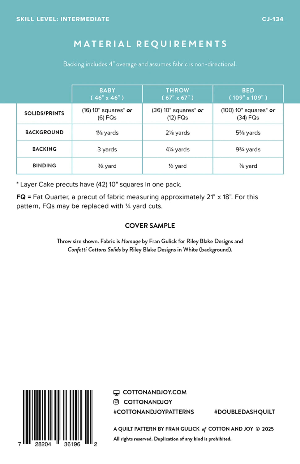 Double Dash Quilt Pattern by Cotton and Joy - Estimated arrival January 2026