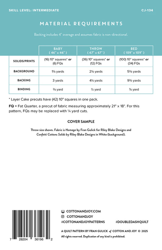 Double Dash Quilt Pattern by Cotton and Joy - Estimated arrival January 2026
