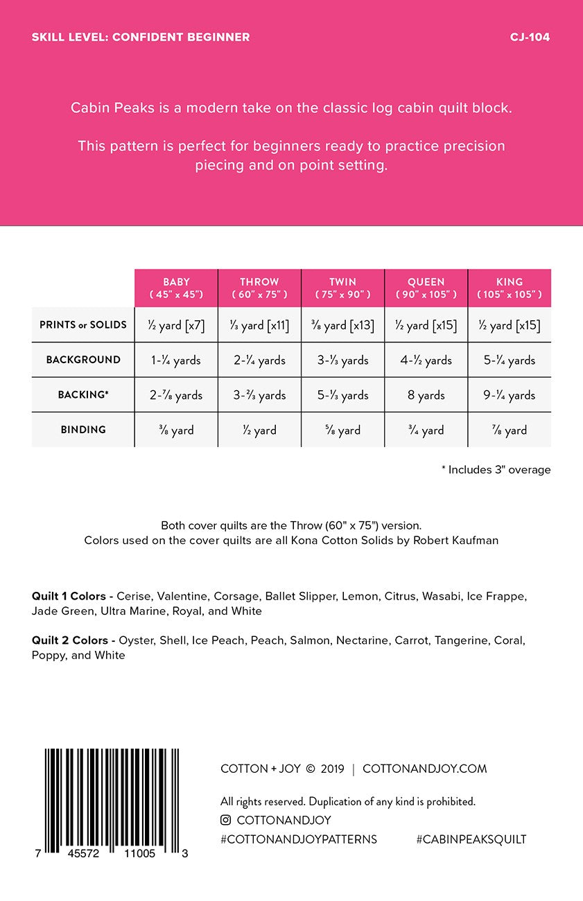 Cabin Peaks Quilt Pattern by Cotton and Joy