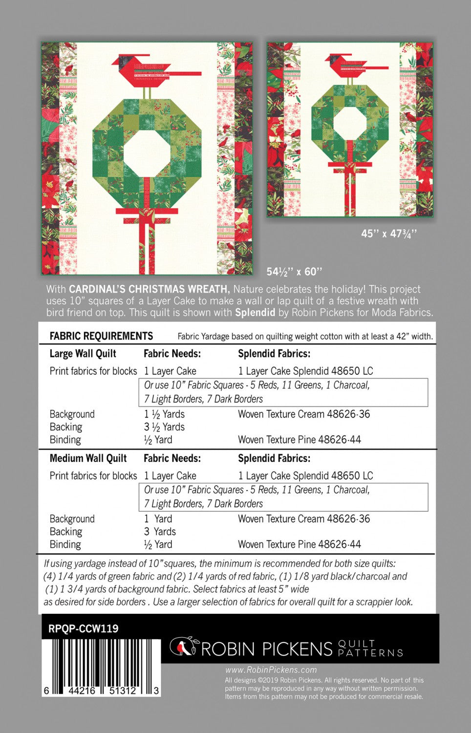 Cardinal's Christmas Wreath Quilt Pattern by Robin Pickens