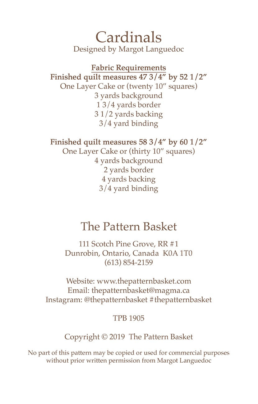 Cardinals Quilt Pattern by The Pattern Basket